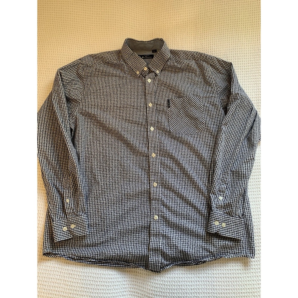 BEN SHERMAN Mens Long Sleeve Button Down Shirt  XL Blue/ White chambray
